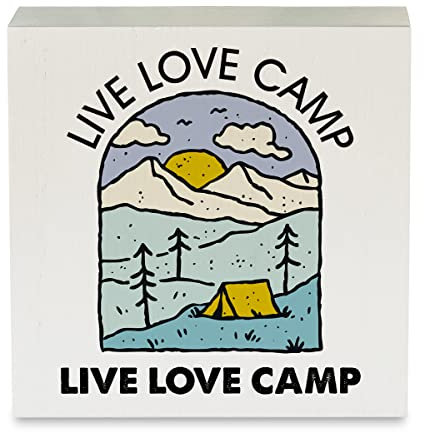 Live Love Camp Camping Holzkiste Schild Rustikales Camper Holzkiste Schild Dekoratives Landschild Block Plaque für Zuhause Schreibtisch Tisch Regal Dekor 12,7 x 12,7 cm