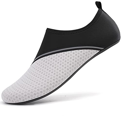 Sixspace Badeschuhe Damen Herren Wasserschuhe Schwimmschuhe Männer Frauen Strandschuhe Aquaschuhe Barfußschuhe für Strand,Pool,Meer,Wassersport,Tauchen,Surfen,Aqua Cycling(Schwarz/Grau,35 EU)