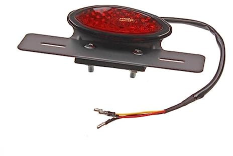 Universal 12V LED Rücklicht Oval Rot + Kennzeichenhalter E-geprüft passend für Motorrad, Chopper, Custom Bike, Bopper, Cafe Racer