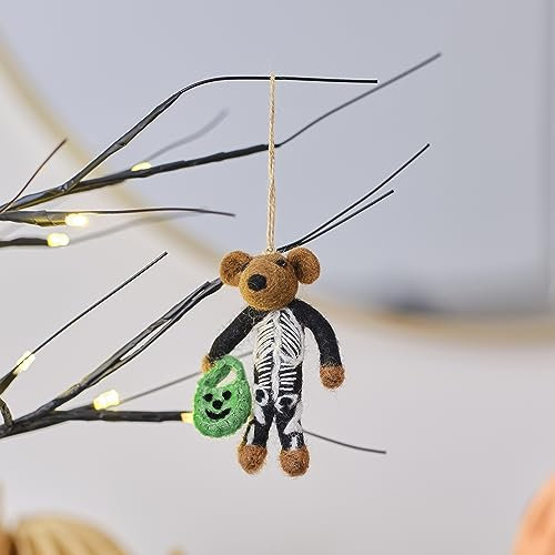 Ginger Ray Felt Skeleton Bear Hanging Ornament Halloween Tree Decoration, Black