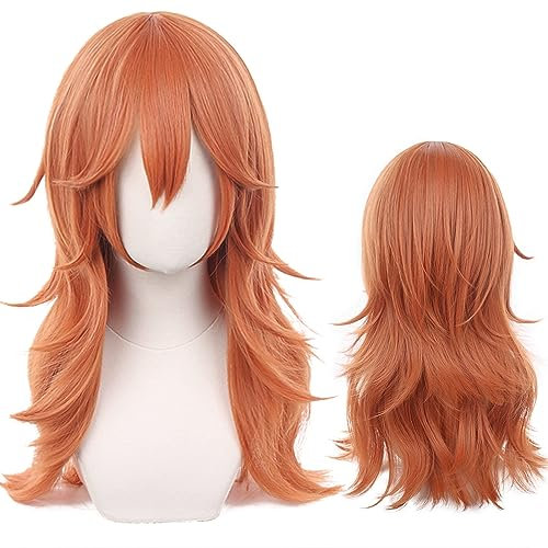 Orange Perücke für Frauen mit langem, glattem Haar und Pony, perfekt für Halloween, Cosplay und Anime-Conventions