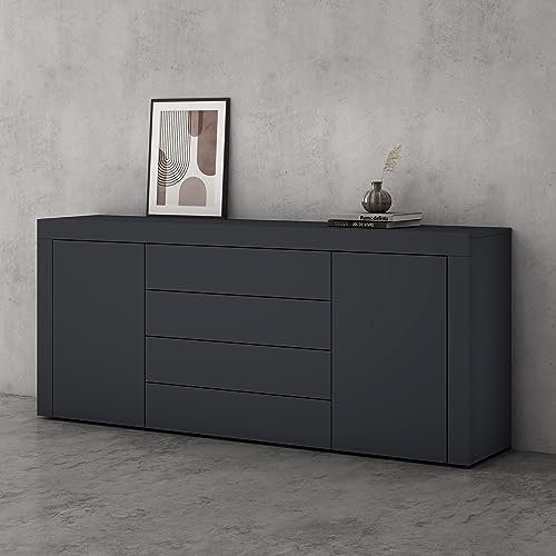 doporro Sideboard Kommode in Anthrazit matt 167x36 cm Aufbewahrungsschrank Holz Bodenstehend für Ihren Wohnbereich Viel Stauraum Schrank 03