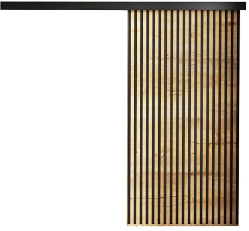 KIER FURNITURE Schiebetür BELMO – Schiebetür Komplettset Schiene Komplettset Mit Tür – Zimmertüren Mit Zarge Komplett - B106xH205xT1,6 cm - Eiche Craft Golden