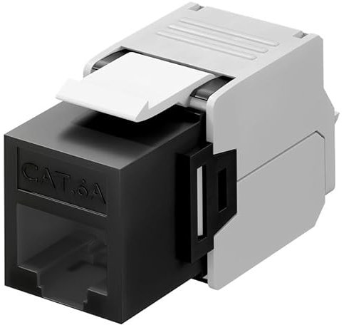 CABLEPELADO Keystone RJ45 hembra | Conector UTP hembra de CAT 6A | TIA 568A/B | Sistema auto-crimpado | Apto para la instalación del cableado en el RITI o en el RTR | Negro