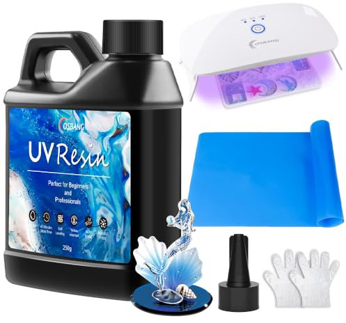 OSBANG UV-Harz-Set mit Licht, 250 g, klar, hart, für Anfänger und Profis, UV-Harz-Set für Schmuckherstellung, DIY