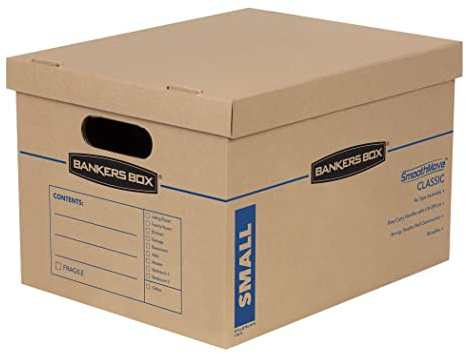 30 BANKERS BOX Strong Moving Boxes, SmoothMove Classic 32 Litre Moving and Storage Boxes, Tape-Free Assembly, Easy Carry Handles, 38cm x 33cm x 26cm, Brown
