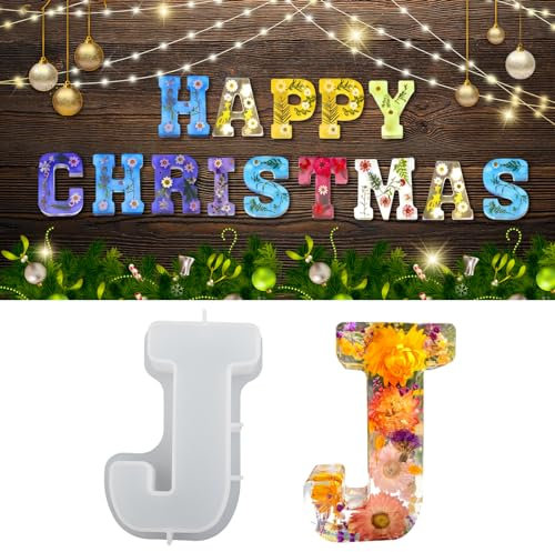 wikimo Silikonform Buchstaben Groß, 18 cm/7 inch Epoxidharz Formen für 3D-Alphabet, Silikonform GießForm für Geburtstag Hochzeit Party Weihnachten Kunst Basteln Ornamente(J)