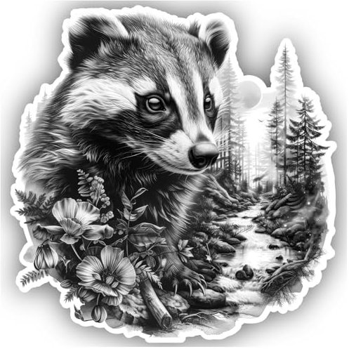 Samunshi® Dachs in Wald Szene Aufkleber Vollmond Car Decal für Mofa, Fahrrad, Roller oder Auto - MTB, Mountainbike, Rennrad Aquarell Illustration 14x15cm