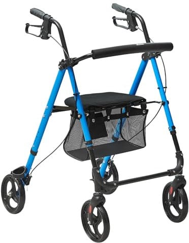 VEVOR Andador con ruedas para personas mayores y adultos, andador con ruedas plegable de aluminio liviano con asiento y asa ajustables, andador con ruedas para movilidad al aire libre con ruedas todo