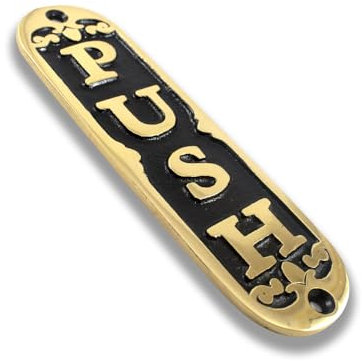 Classic Vertical Push Door Sign to Enter - Full Brass Metal - Great for Glass Doors | Decorative Signs | Easy Installation Includes Double-Sided Foam Adhesive Tape and Screws