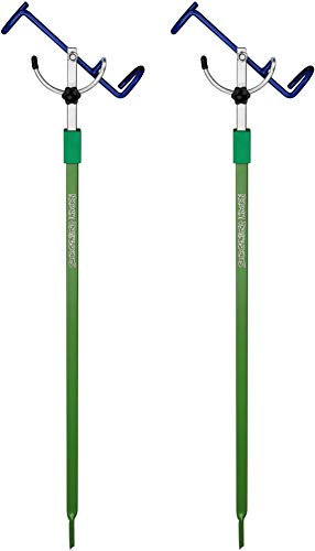 normani 2er Stück Rutenhalter Rutenauflage mit Winkelverstellung und Erdspieß - stufenlos höhenverstellbar 80 bis 125 cm Farbe 2 Stück - Oliv/Blau
