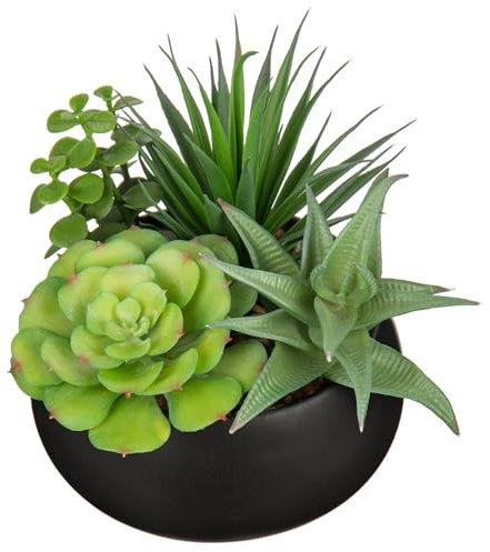 Arborus piante artificiali piccole piante grasse artificiali in un vaso di ceramica piante artificiali con vaso nero per la decorazione domestica