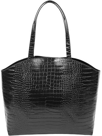 Tommy & Kate BRIELLE Crocodile Pattern Shoulder Bag with Detachable Pouch Bag, Stylish and Large Capacity Tote Bag for Women, PU Leather Satchel Handbag (Black)