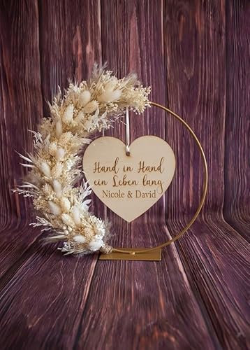 stehender Trockenblumenkranz Hochzeit Tischkranz personalisiert Boho (Holzherz)