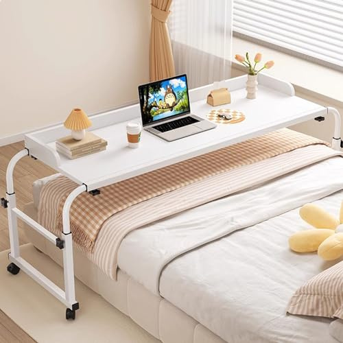 ZHFASDS Überbetttisch Mit Rollen，Verstellbare HöHe Und Breite üBer Dem Bett üBer Bett Computertisch Essenstablett Schreibtisch Rollender Medizinischer Tisch Pflegetisch Auf Rollen(Color:Weiß)