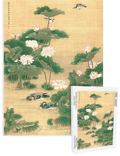 Nine Looms Puzzle in Farben, 500 Teile für Erwachsene – Shen Quans Malerei von Mandarinenenten in einem Lotus-Teich, jedes Stück passt perfekt zusammen, Blume und Vogel im chinesischen Stil, 500 Stück