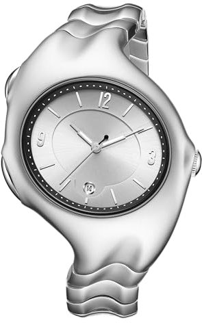 BENLYDESIGN Einzigartige Metall-Armbanduhr, Y2K Herren-Quarzuhren, futuristische Uhr, Edelstahlarmband, Silber, sandgestrahlt, Modern