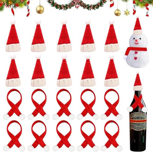 MaibaoteMbt Mini Christmas Knitted Hat, Pack of 20 Mini Christmas Hat and Scarf Set, Christmas Wine Bottle Topper Hat, Santa Doll Hat, Mini Santa Hat, for Table Decoration, Christmas Parties (M3)
