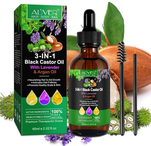 P-Beauty 3in1 Haaröl, mit Black Castor Rizinus, Lavendel & Arganöl 60ml - stärkt das Haar, für Haarwachstum, Feuchtigkeitspflege Haut & Haare - Öl gegen Haarausfall & Spliss - Haarpflege