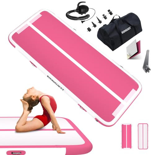Tapis de Gymnastique Gonflable, Air Gymnastique Track, Tapis de Fitness 10cm/20cm Haut airtrack 2/3/4/5/6 m, Tapis Adapté Pour le fitness le yoga l'entraînement (Rose Blace, 300x100x10cm)