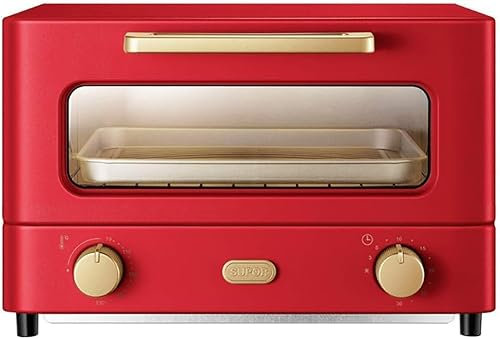 Wrobelax 12L Mini Oven, Electric Countertop Oven with Timer, Double Glass Door, Top and Bottom Heat, Convection, Red