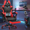 ALFORDSON Premium-Gaming-Stuhl mit Fußstütze und Lordosenstütze, ergonomisches Design, 150° Neigung, Leder-Schreibtischstuhl für Gaming Büro, 180 kg Tragkraft, Rot