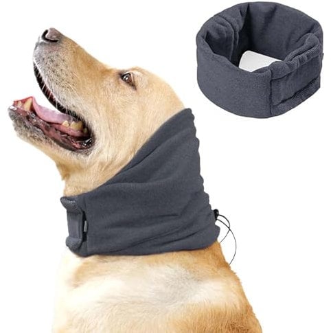 Dog Ear Defenders, Dog Grooming Ear Muffs Noise Protection Dog Neck and Ears Warmer Headwear for Comfort Anxiety Relief and Calming Dog Ear Protectors for Small and Medium-Sized Dogs(Grey)