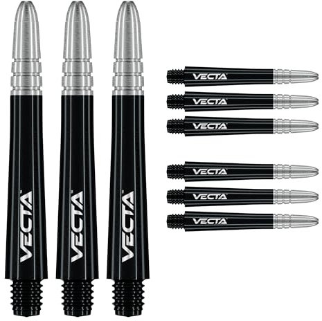 WINMAU Dart Shaft - Vecta Polycarbonat Dartschäfte - 1 Set pro Packung (insgesamt 3 Dart-Schäfte) - Professionelles Dartzubehör - Schwarz & Silber Medium Schäfte