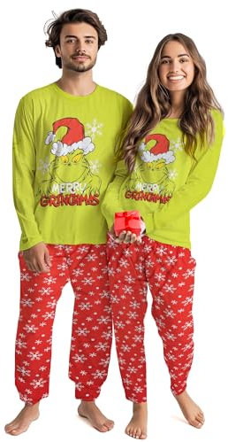 United Labels Grinch Pigiama Uomo Donna Verde Rosso Pigiama Pigiama Lungo Pigiama Inverno Natale, verde/rosso, L