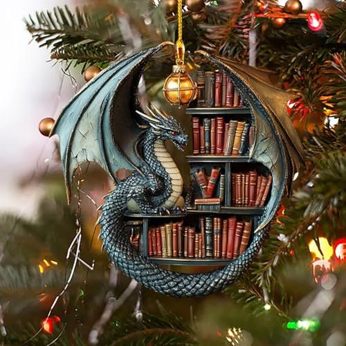 Weihnachtsbaum Drachenform Bücherregal Anhänger, Weihnachtsbaum Ornament Dekorationen, Weihnachten Drache Buch Baum Ornament Urlaub Xmas Ornamente, Buch Nerd Freunde Andenken Geschenke