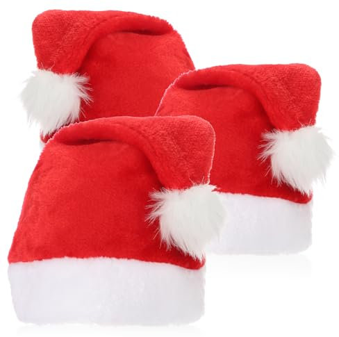 com-four® 3x Nikolausmütze aus Plüsch mit Bommel – X-Mas Weihnachtsmütze für Weihnachten und Nikolaus – Plüschmütze für Weihnachtsmann-Kostüm (Rot mit Pelz - 3 Stück)