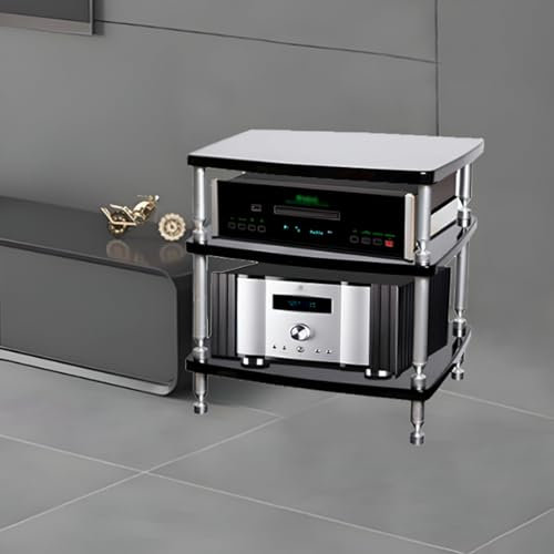 Hifi Rack Hifi Regal Robustes Stereo-Racksystem für Zuhause/Schlafzimmer/Büro, 2 Etagen, 3 Etagen, 4 Etagen, AV-Medienständer aus Holz und Aluminium, Eckregal, bodenstehendes Regal für(2-Tier)