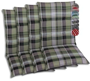 GO-DE Textil Bequeme und attraktive Polsterauflagen für Mittellehner-Gartenstühle (4er-Set, Karo Grün-Grau, Mittellehner)