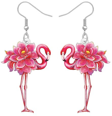 LONYOO Boucles d'oreilles Flamant Rose en Acrylique Pendantes Bijoux Doux Flamingo Cadeaux pour Femmes Filles Oiseaux Charms (Cerises)