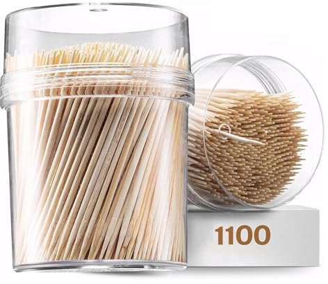 zurabini 1100 piezas de palillos de dientes de bambú, punta redonda y de doble cara, palillos de madera para entrantes, frutas y cuidado dental