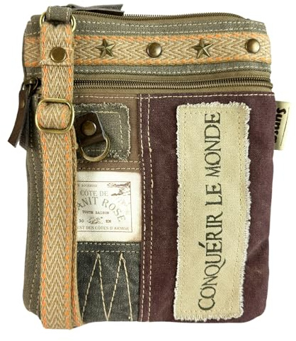 Sunsa Umhängetasche. Damen Taschen aus Canvas & Leder. Kleine Handtasche. Vintage Retro Dame Tasche. XS Damentasche als Crossbody Bag für Handy. Schultertasche gute Geschenkidee für Frauen.