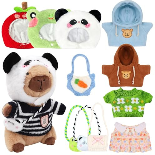 Peluche Capibara set,peluche Capybara de 25 cm,lindos peluches Capibara, peluche para niños con ropa y accesorios,decoración del hogar en forma de animal de peluche para la sala de estar (13pcs set)