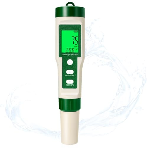Gleisa 5-In-1 PH Messgerät, Digital Wasserqualität Tester, Messung pH, TDS, EC, Temperatur, Präzision ±0.1, Wasser pH Messgerät für Pool, Trinkwasser, Aquarium, Hydroponik, Gartenarbeit, Schwimmbäder