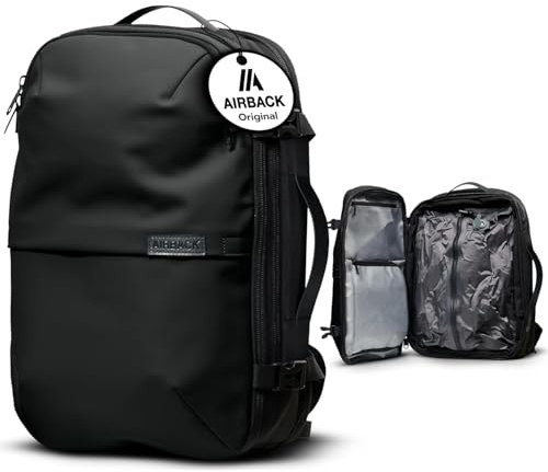 Airback Vakuum Rucksack Handgepäck – 22-48L, Vacuum Rucksack für Kabine, Reiserucksack Leicht & Erweiterbar, Komfortables & wasserbeständig Design, Schwarz
