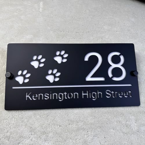 Letrero de número de casa moderno personalizado, acrílico cortado con láser, placa de nombre de calle personalizada (negro y blanco)