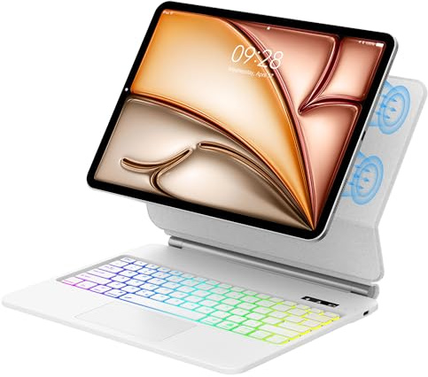 WINCHKING Magic Keyboard for iPad Air 13 inch (M3/M2 2025/2024) & iPad Pro 12.9 inch (3rd,4th,5th,6th Gen) - Upgraded Glass Precision Trackpad, Floating Stand, Backlit Keys, US English - White