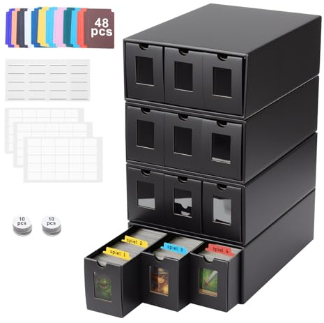 Trintion Premium Sammelkarten-Aufbewahrungsbox Trading Card Organizer mit 48 Farb-Trennwänden MTG Deck Box mit Commander Display Kartenlagerung für TCG PTCG Yu-Gi-Oh! und Sportkarten (12-600er-Boxen)