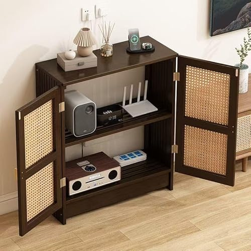 GODNOEI Wireless Router Storage Cabinet 27.5x19.7x9.8 Large 2-Tier Organizer with Adjustable Shelf, Sturdy Wood Modem WiFi Router Stand for Office/Living Room, Easy Assembly