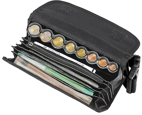 Sac banane de serveur avec trieur de pièces en euros à 8 tubes, sac ceinture à rabat et ceinture réglable pour chauffeurs de bus/livreurs/taxi, professionnels du transport, restauration et commerciaux