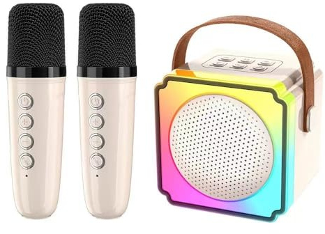 YMG Mini Karaoke Machine 2 Microphones for Kids Birthday Christmas Party Gifts for Kid Girls Toys with LED Party Lights Kids Portable Wireless Speaker for Birthday Present for 3-14 Year Old