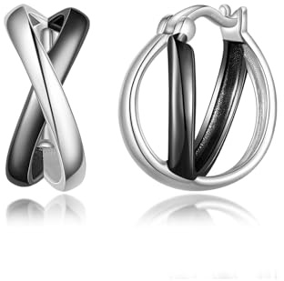 PHNIBIRD Creolen aus 925 Sterling Silber Bicolor Ohrringe Klassisch X Symbol Hypoallergene Leicht Ohrringe Geschenk für Frauen