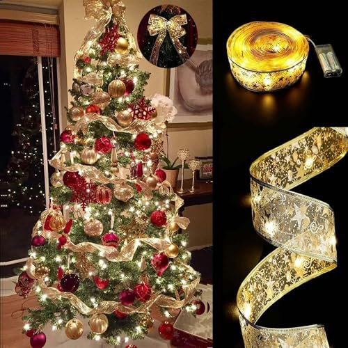 Drawelry Christmas Tree Lights,Xmas Ribbon Lights,Fairy Lights Christmas Decorations, Curtain Lights for Bedroom Wall Garden Patio Christmas Tree Decorations