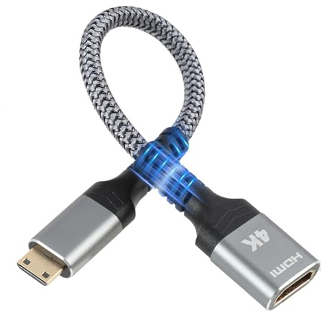 pawpoem Micro HDMI auf HDMI Adapter, 0.2 m, HDMI Auf Mini HDMI, Mini HD MI auf HD MI Adapter für klaren Ton & Gestochen Scharfes Bild, Kompatibel mit Tablet & Laptop, Aluminiumgehäuse, Grau