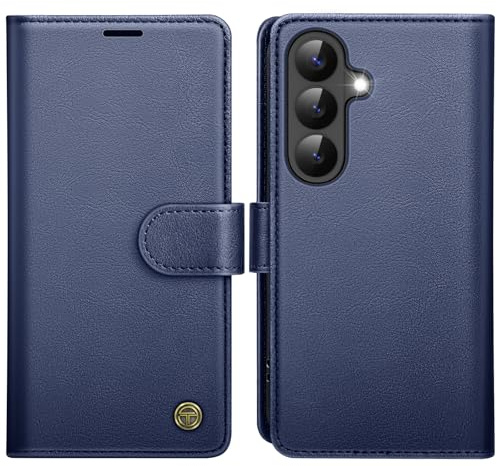 AIMOYU for Samsung Galaxy S26 5G Case, Flip Wallet Leather Phone Case with [4 Card Slots] [Kickstand] [RFID Blocking] Magnetic Protective Shockproof Cover for Samsung S26 Phone Case - Blue