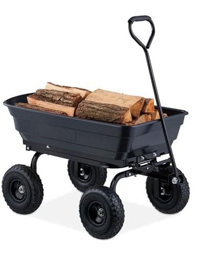 Gartenwagen mit Kippfunktion, 250 kg Traglast, Handwagen mit Luftreifen, Robuster Transportwagen für Garten, Laub, Holz & Kompost, Kippbare Kunststoffwanne